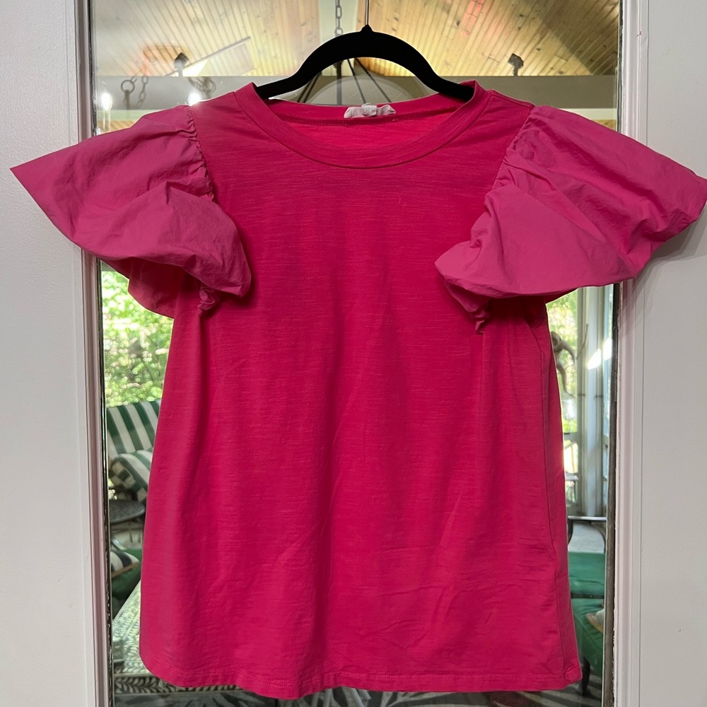 👚THML👚Pink Flutter Sleeve Shirt Size Small